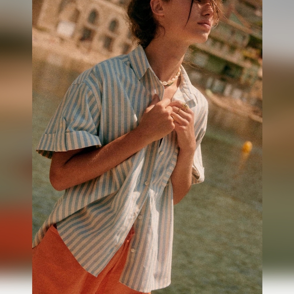 Nwt! Sezane Laurine shirt blue stripe blue ecru